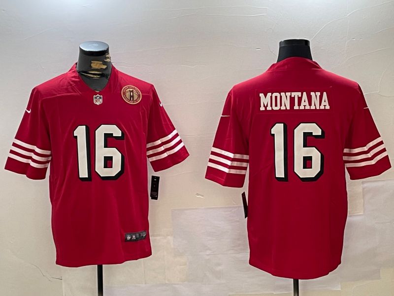 Men San Francisco 49ers #16 Montana Red Second generations 2024 Nike Limited NFL Jersey style 4